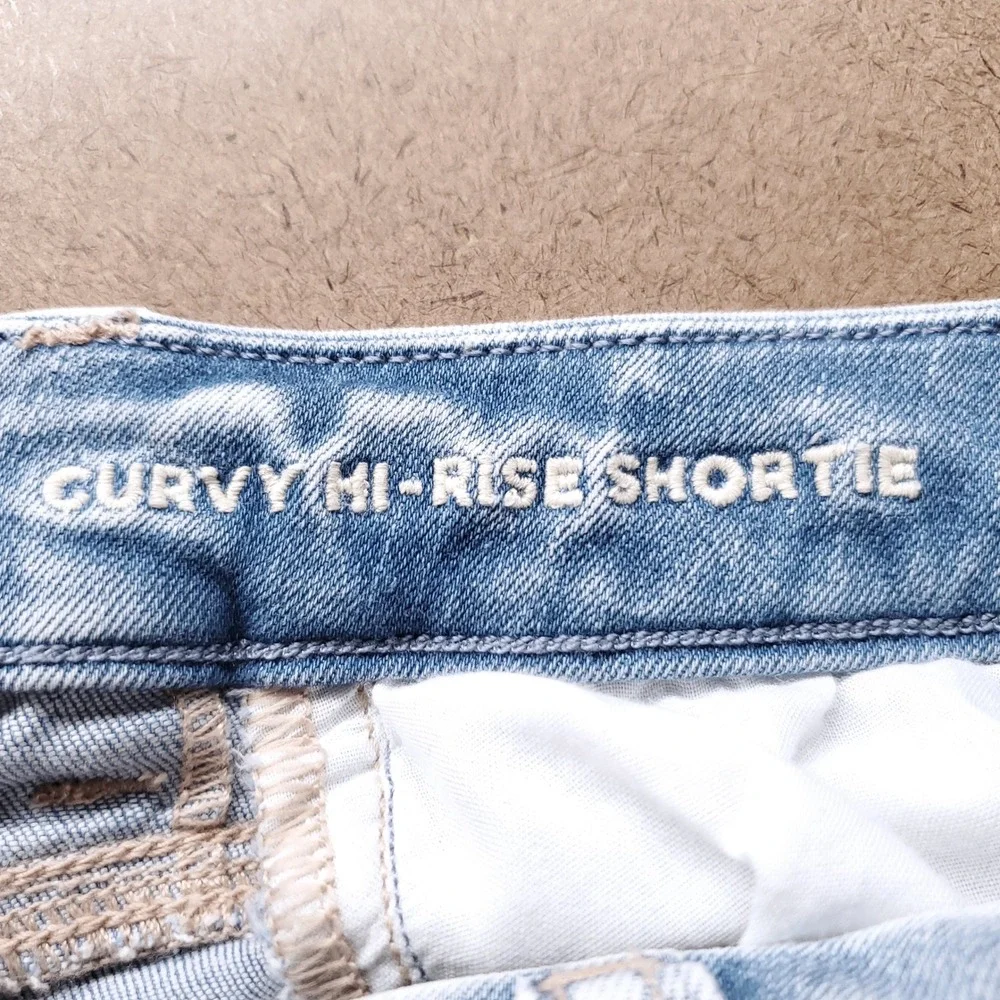 American Eagle Curvy Hi-Rise Shortie Women 2 Blue Stretch Distressed Raw Hem VP